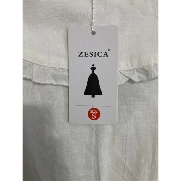 Zesica Women's White Tie Front Hidden Button Wide Collar Long Sleeve Top - SZ S - Picture 7 of 12